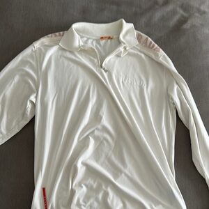 White Prada Long Sleeve Polo Shirt